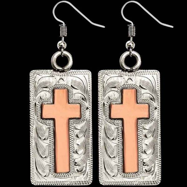 Faith, Family & Friends are what life's all about. The Virginia Bluebell Earrings are crafted on a hand engraved, German Silver base. Detailed with beautiful Copper Crosses. .8" x 1.5"

 Browse more Western Jewelry by clicking Custom Brace